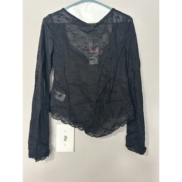 Cider Lace Floral Knotted Long Sleeve Top Curve - Picture 2 of 5